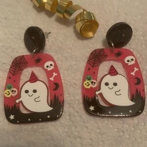 CUTE Halloween Ghost Fall Earrings NEW Dk Pink Red Black White NEW NWT